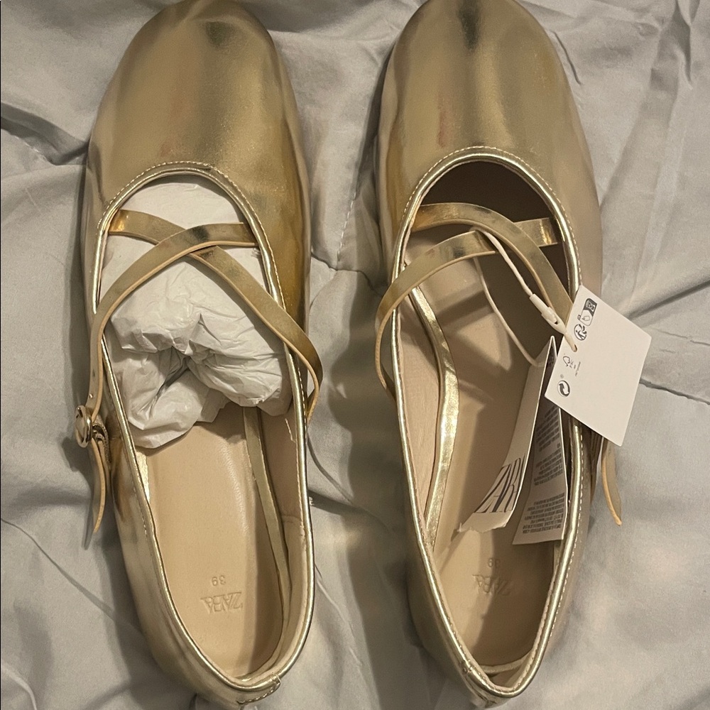 Zara Metallic Gold Flats